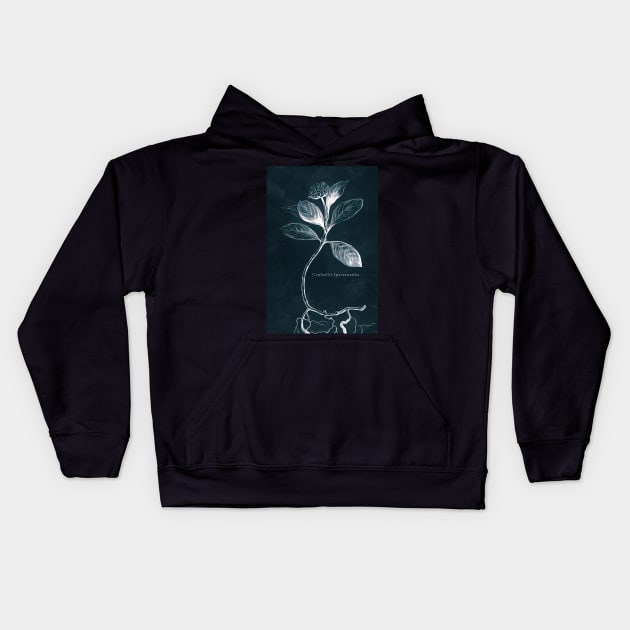 Cyanotype - Cephaelis Ipecacuanha - C Kids Hoodie by PixelHunter